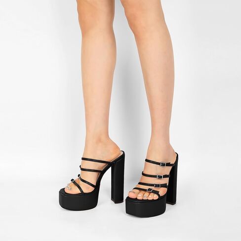Esvowido Platform Chunky Heels for Women Square Open Toe Adjustable Straps Platform Mule Sandals with High Heel for Party Prom Wedding in Kuwait