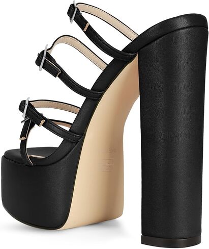 Esvowido Platform Chunky Heels for Women Square Open Toe Adjustable Straps Platform Mule Sandals with High Heel for Party Prom Wedding in Kuwait