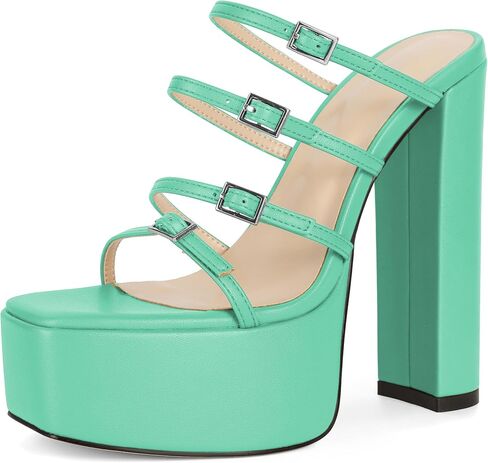 Esvowido Platform Chunky Heels for Women Square Open Toe Adjustable Straps Platform Mule Sandals with High Heel for Party Prom Wedding in Kuwait