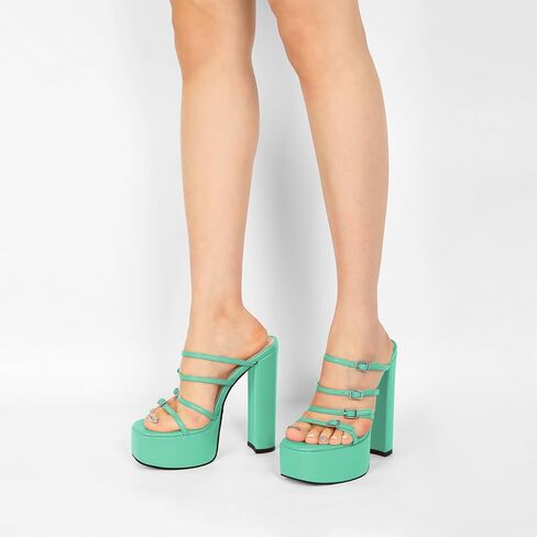 Esvowido Platform Chunky Heels for Women Square Open Toe Adjustable Straps Platform Mule Sandals with High Heel for Party Prom Wedding in Kuwait