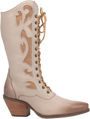 Dingo Womens San Miguel Tooled Inlay Snip Toe Zippered Lace Up Casual Boots Mid Calf Mid Heel 2-3" - Black in Saudi Arabia