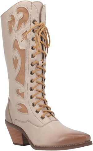 Dingo Womens San Miguel Tooled Inlay Snip Toe Zippered Lace Up Casual Boots Mid Calf Mid Heel 2-3" - Black in Saudi Arabia