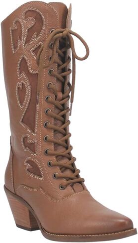 Dingo Womens San Miguel Tooled Inlay Snip Toe Zippered Lace Up Casual Boots Mid Calf Mid Heel 2-3" - Black in Saudi Arabia