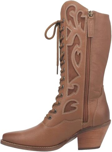 Dingo Womens San Miguel Tooled Inlay Snip Toe Zippered Lace Up Casual Boots Mid Calf Mid Heel 2-3" - Black in Saudi Arabia