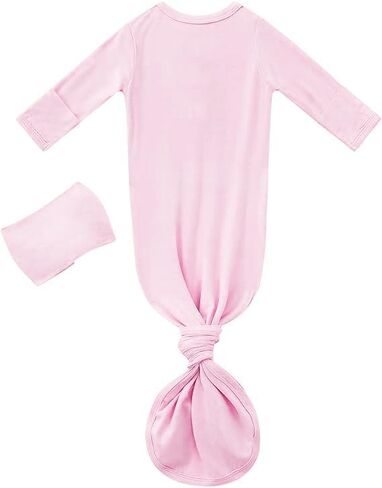 Bow Dream Newborn Baby Girls Knotted Gown Solid Color Jumpsuit with Matching Headband Bonnet Baby Boy Sleeper in Saudi Arabia