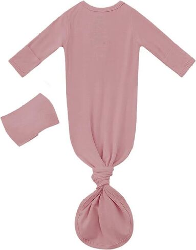 Bow Dream Newborn Baby Girls Knotted Gown Solid Color Jumpsuit with Matching Headband Bonnet Baby Boy Sleeper in Saudi Arabia