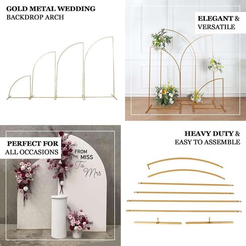 Efavormart Curved Wave Wedding Arch Backdrop Stand – 8ft x 12ft Gold Heavy-Duty Metal Frame for Event, Balloon & Floral Décor in Saudi Arabia
