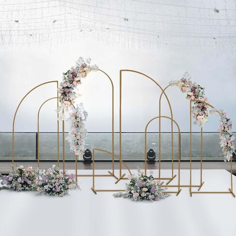 Efavormart Curved Wave Wedding Arch Backdrop Stand – 8ft x 12ft Gold Heavy-Duty Metal Frame for Event, Balloon & Floral Décor in Saudi Arabia