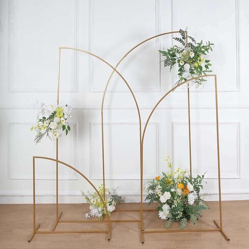 Efavormart Curved Wave Wedding Arch Backdrop Stand – 8ft x 12ft Gold Heavy-Duty Metal Frame for Event, Balloon & Floral Décor in Saudi Arabia