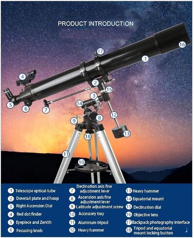 Telescope with 90° Erect Prism,Telescope for Beginners, Portable 80mm Caliber 900mm Focal Length, Refractor Telescop in Saudi Arabia