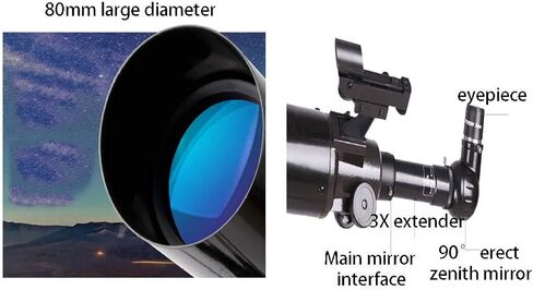 Telescope with 90° Erect Prism,Telescope for Beginners, Portable 80mm Caliber 900mm Focal Length, Refractor Telescop in Saudi Arabia