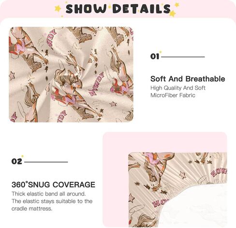 Cowgirl Western Vintage Crib Sheets Soft Breathable Fitted Baby Crib Sheets Mattress Cover for Girl Boys, 52" x 28" x 9" in Kuwait