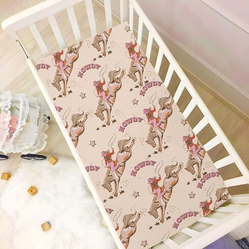 Cowgirl Western Vintage Crib Sheets Soft Breathable Fitted Baby Crib Sheets Mattress Cover for Girl Boys, 52" x 28" x 9" in Kuwait