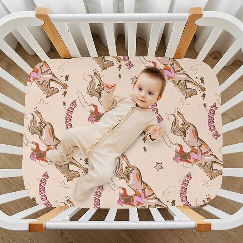 Cowgirl Western Vintage Crib Sheets Soft Breathable Fitted Baby Crib Sheets Mattress Cover for Girl Boys, 52" x 28" x 9" in Kuwait