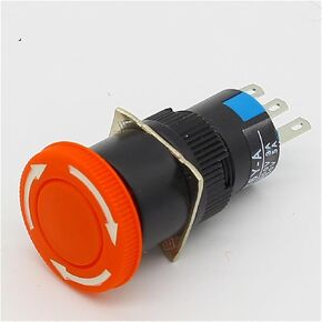 16mm Mushroom Emergency Stop e-Stop Switch 3 pins NO+NC