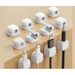 12-Pack Adhesive Cord Holders, Smooth & Adjustable Cable Clips for Desk Management, Wire Holder & Keeper, Cord Organizer for Home, Office, Desk, Phone, Car, Wall, Desktop, Nightstand (White)