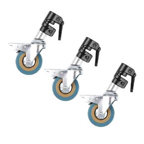 3 Packs Professional Swivel Caster Wheels Set, Heavy Duty Photography C Stand Rolling Metal Rubber Wheels with Brake for Photo Video Studio Shooting