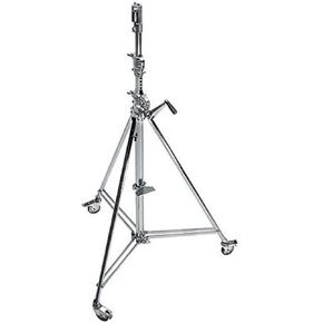 Avenger 12.8' Wind Up 39 Cine Stand with Braked Wheels, 3 Sections, 2 Risers and 1 Leveling Leg, Chrome Steel