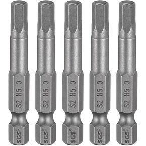 HARFINGTON 5pcs H4.0 Hex Head Drill Bit Wrench 4mm Metric Flat Tip 1/4" Hex Shank 75mm (3") Long Magnetic Hexagonal Screw Driver Socket Industrial Screwdriver Power Bits