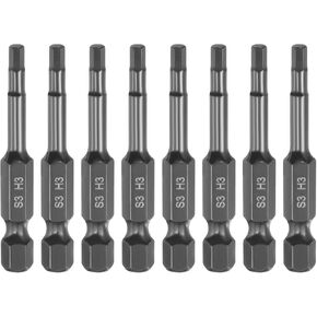 HARFINGTON 8pcs Flat Hex Head Drill Bit H3 (3mm) Magnetic Tip 1/4" Hex Shank 50mm (2") Long Mirror Polished Metric Hexagonal Screw Driver Screwdriver Bits Wrench Electric Power Tools