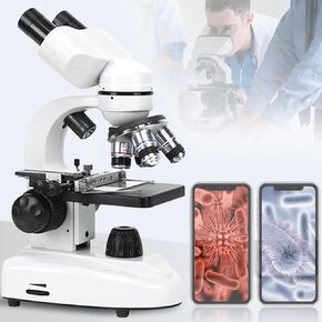 LED Binocular Compound Lab Microscope - 3000X 5000X 7000X w/Blank Slides, Cover Slips, & Lens Cleaning Paper for Adults Kids Students