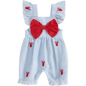 FYBITBO Baby Girl Crawfish Outfit Fly Sleeve Crawfish Romper Bowknot Jumpsuit One Piece Summer Clothes Newborn Infant