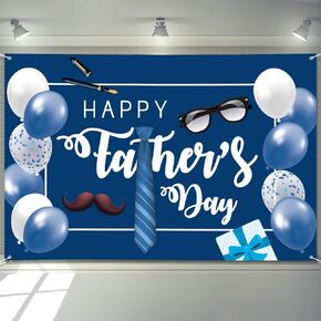 Fathers Day Banner Decorations 72" x 48" Happy Father's Day Backdrop Balloons Glasses Gifts Fathers Day Party Supplies Photography Background for Indoor Outdoor Garden,Yard,Home Decor