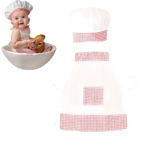 2 Pack Baby Photography Props, Baby Chef Hat and Apron for 8-24 Months, Newborn Photoshoots Posing Photo Accessories
