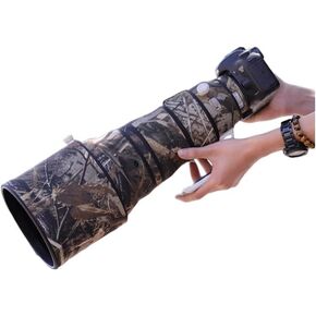 مطاردة الطيور المموهة معطف العدسة المقاومة للماء لـ Canon RF 400mm F2.8 L هو غطاء واقعي للعدسة المقاومة للطائر (تمويه شجرة صفراء ، مع موسع RF 1.4x)