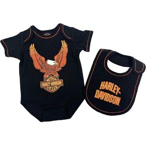 Harley-Davidson Baby Boys' 2-Piece Eagle Newborn Creeper Set, Black