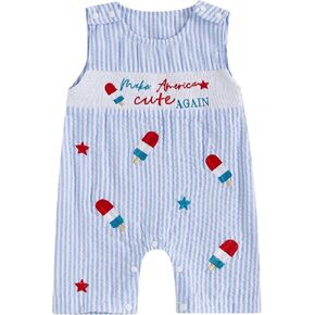 4th of July Baby Boy Girl Outfit Infant Popsicles Sleeveless Striped Romper Fourth of July Jumpsuit Overalls