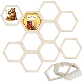 12 Pcs 8" Unfinished Wooden Hexagons Honeycomb Decorations - DIY Beehive Wall Art for Baby Shower & Birthday Parties, Natural Wood Honey Comb Decor, Bee Hive Nursery Room Decorative Stickers (12)