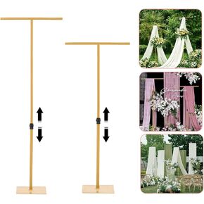 Vincidern 2pcs 8FT Backdrop Stand for Parties/Wedding, Adjustable Height - Heavy Duty Metal Background Stand Decor for Wedding, Birthday Party, Baby Shower, Photoshoot, Gold