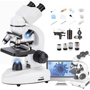 Lab Compound Binocular Microscopes 40X-6000X/10000/20000X Magnification with 2.0MP Electric Eyescope,Capturing Image,Recording Video, WF10X WF25X,Dual Power Supply Methods,20000X (Color:20000X)