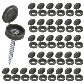 100-Pack Plastic Hinged Screw Cover Caps, 5mm Shutter Screws with Caps, Fold Snap Washer Covers, Washer Flip Protection Covering M3 M4 M5 Screws Heads [Dark Gray]