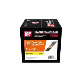 Grip-Rite GRSP10DZ Clipped Head 3-inch by .131-inch by 30 Degree Paper Tape Collated Vinyl Coated Framing Nail, 2,000 per Box