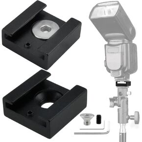 2 Pcs Flash Cold Shoe Mount Adapter, Aluminum Alloy Cold Shoe Bracket with Anti Twist Pins, Hex Wrench & 1/4" Screw for Flash LED Light Monitor Microphone