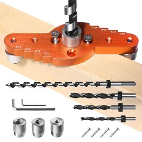 Dowel Jig Kit with Self-Centering Drill Guide & Scriber - Includes 1/4", 5/16", 3/8", 1/2" Drill Bits for Precision Woodworking, Cabinet Making & Joinery