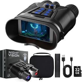 PISEZ Night Vision Goggles - 4K Night Vision Binoculars for Adults with 8X Digital Zoom,32GB TF Card for Photos and Videos- for Hunting & Camping