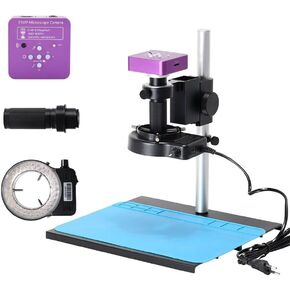 51MP Industrial Digital Video Microscope Camera + 130X C- Mount Lens 56 LED Ring Light + Stand for PCB Repair