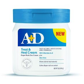 A+D Treat + Heal Zinc Oxide Diaper Rash Cream 16 oz Jar - Soothes & Treats Diaper Rash - Zinc Oxide 10% Dimethicone 1% - Easy Spreading Cream for Baby - Fast Acting