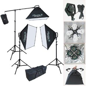 LINCO Lincostore Continuous Photography Video Studio 3 Softbox Boom Stand Digital Video Hair Lighting AM170 W/ 12 Light Bulb