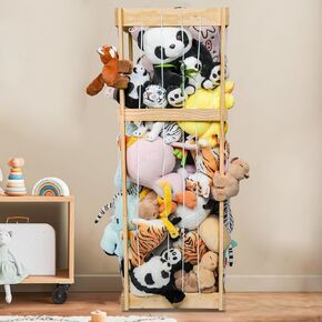 Stuffed Animal Storage with Large Capacity, Stuffed Animal Zoo Toy Storage, Large Wood Plushies Storage Organizer for Kids Room Nursery Play Room Bedroom
