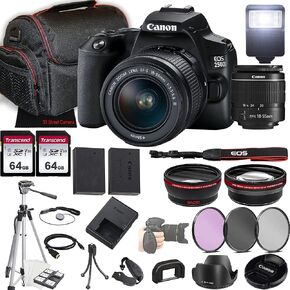 Canon EOS 250D (Rebel SL3) DSLR Camera w/18-55mm F/3.5-5.6 Zoom Lens + 2X 64GB Memory + Case + Filters + Tripod + More (35pc Bundle) (Renewed)