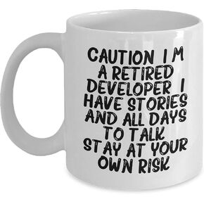 Caution: Developer at Work! White Coffee Mug, 11oz or 15oz, Funny Birthday Unique Gift from Friends to Developer