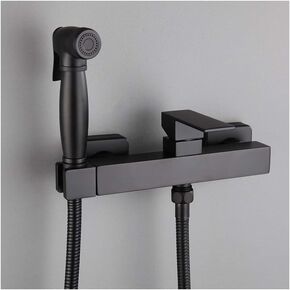 Black HandheldToilet Sprayer Kit Square Single HandleFaucet Wall Mounted Bathroom Toilet Sprayer with Cold and Hot Water Mixer