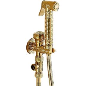 Handheld Bidet Sprayer for Toilet with Single Cold Water, Retro Bathroom Cloth Diaper Sprayer Set Brass Gold Bidet Sprayer Kit with Stainless Steel Shower Hose for Pet Bathing