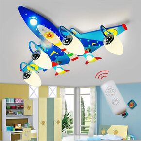 LED Ceiling Light Dimmable Children's Room Boy Room Ceiling Lamp Creative Cartoon Aeroplane Chandeliers Girl Bedroom Lamp Lighting Lamps Metal Decor Lamp with Remote Control Comfortable