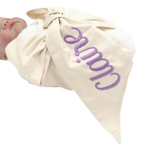 Morxy Personalized Newborn Swaddle Sash - Soft Cotton Maternity Sash with Big Bowknot - Custom Sash for Baby Girls & Boys - Cute Baby Accessory for Newborn Photography Props and Nursery Decor