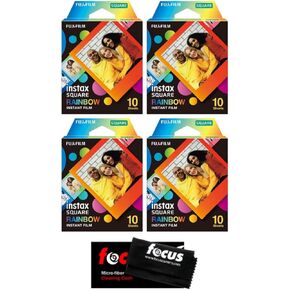 Fujifilm Instax Square Form (4 pack) bundle مع قطعة قماش لتنظيف الألياف الدقيقة (5 عناصر)
